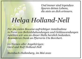 Traueranzeige von Helga Holland-Nell von Südthüringer Presse