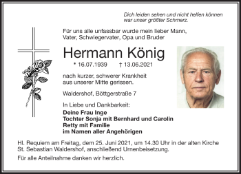 Traueranzeige von Hermann König von Frankenpost