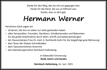 Traueranzeige von Hermann Werner von Südthüringer Presse