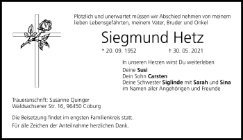 Traueranzeige von Siegmund Hetz von Neue Presse Coburg