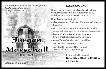 Traueranzeige von Jürgen Marschall von Südthüringer Presse