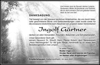 Traueranzeige von Ingold Gärtner von Südthüringer Presse