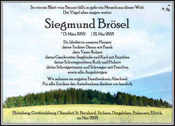 Traueranzeige von Siegmund Brösel von Südthüringer Presse