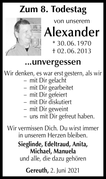 Traueranzeige von Alexander k.a. von Neue Presse Coburg