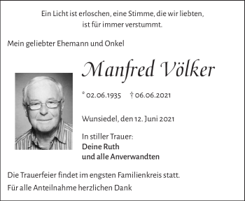 Traueranzeige von Manfred Völker von Frankenpost