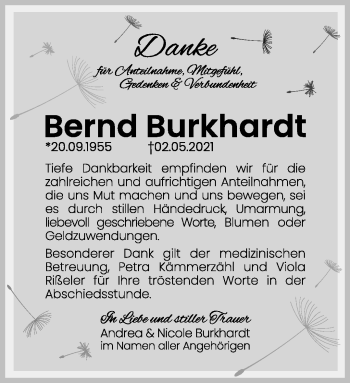 Traueranzeige von Bernd Burkhardt von Südthüringer Presse