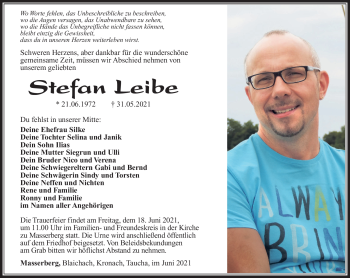 Traueranzeige von Stefan Leibe von Südthüringer Presse