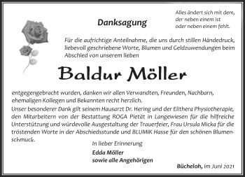 Traueranzeige von Baldur Möller von Südthüringer Presse