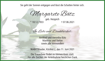 Traueranzeige von Margarete Bätz von Neue Presse Coburg