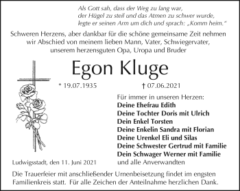 Traueranzeige von Egon Kluge von Neue Presse Coburg