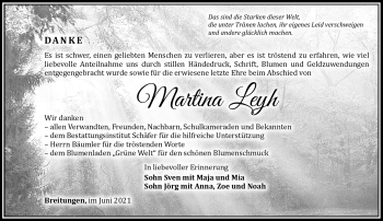 Traueranzeige von Martina Leyh von Südthüringer Presse