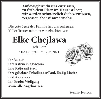 Traueranzeige von Elke Cheilawa von Südthüringer Presse