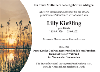 Traueranzeige von Lilly Kießling von Frankenpost