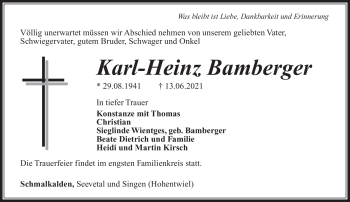 Traueranzeige von Karl-Heinz Bamberger von Südthüringer Presse