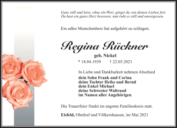 Traueranzeige von Regina Rückner von Südthüringer Presse