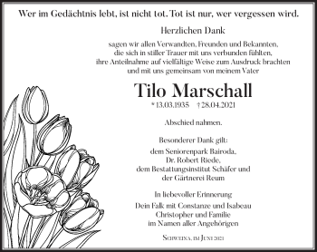 Traueranzeige von Tilo Marschall von Südthüringer Presse