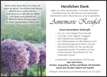 Traueranzeige von Annemarie Kreußel von Südthüringer Presse