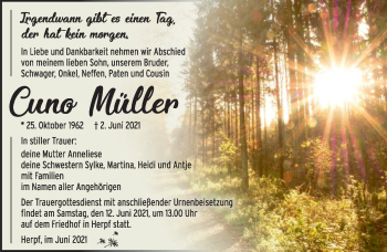 Traueranzeige von Cuno Müller von Südthüringer Presse