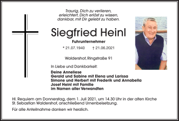 Traueranzeige von Siegfried Heinl von Frankenpost