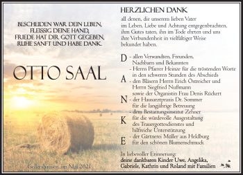 Traueranzeige von Otto Saal von Südthüringer Presse