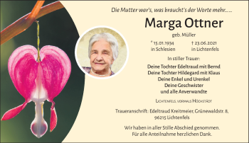 Traueranzeige von Marga Ottner von Neue Presse Coburg