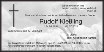 Traueranzeige von Rudolf Kießling von Frankenpost