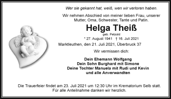 Traueranzeige von Helga Theiß von Frankenpost