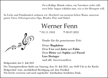 Traueranzeige von Werner Fenn von Neue Presse Coburg