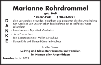 Traueranzeige von Marianne Rohrdrommel von Südthüringer Presse