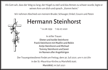 Traueranzeige von Hermann Steinhorst von Südthüringer Presse