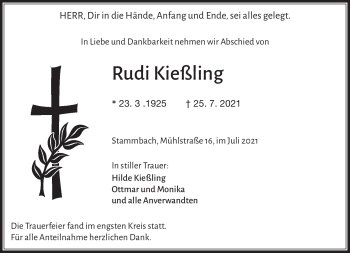 Traueranzeige von Rudi Kießling von Frankenpost