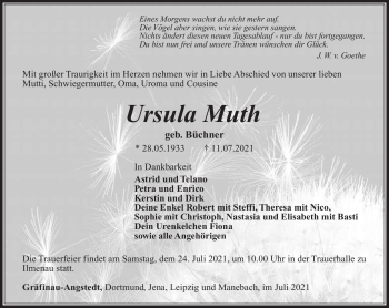 Traueranzeige von Ursula Muth von Südthüringer Presse