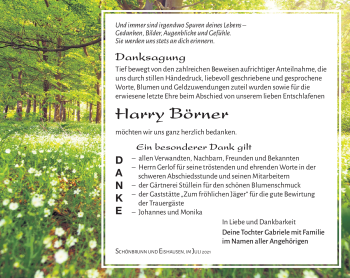 Traueranzeige von Harry Börner von Südthüringer Presse