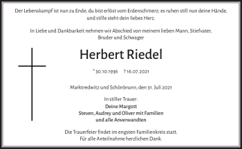 Traueranzeige von Herbert Riedel von Frankenpost