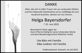 Traueranzeige von Helga Bayersdorf von Neue Presse Coburg