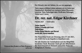 Traueranzeige von Edgar Kirchner von Südthüringer Presse