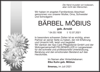 Traueranzeige von Bärbel Möbius von Südthüringer Presse
