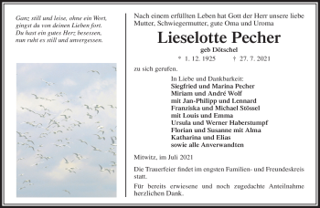 Traueranzeige von Lieselotte Pecher von Neue Presse Coburg