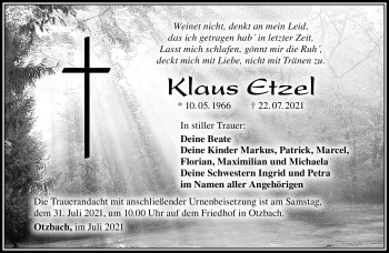 Traueranzeige von Klaus Etzel von Südthüringer Presse