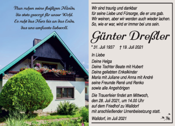 Traueranzeige von Günter Dreßler von Südthüringer Presse
