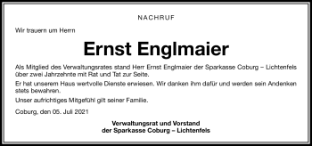 Traueranzeige von Ernst Englmaier von Neue Presse Coburg