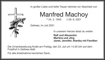 Traueranzeige von Manfred Machoy von Frankenpost