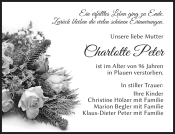 Traueranzeige von Charlotte Peter von Südthüringer Presse