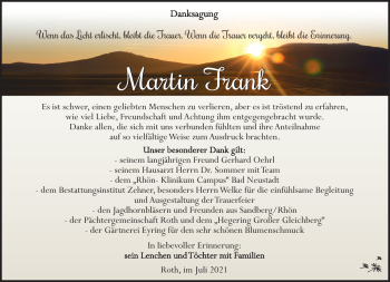 Traueranzeige von Martin Frank von Südthüringer Presse