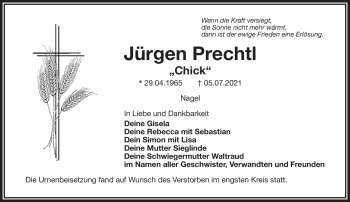 Traueranzeige von Jürgen Prechtl von Frankenpost