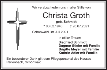 Traueranzeige von Christa Groth von Frankenpost