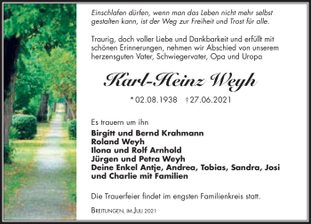 Traueranzeige von Karl-Heinz Weyh von Südthüringer Presse
