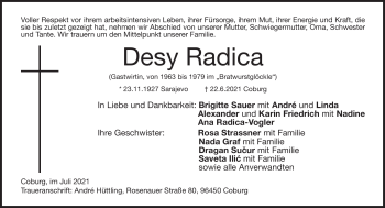 Traueranzeige von Desy Radica von Neue Presse Coburg