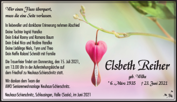 Traueranzeige von Elsbeth Reiher von Südthüringer Presse