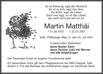 Traueranzeige von Martin Matthäi von Frankenpost